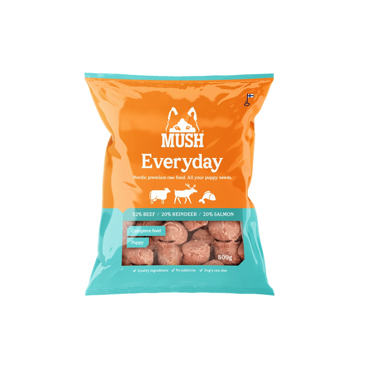 MUSH Everyday Isblå okse rensdyr laks 800 g - råfoder til hvalpe